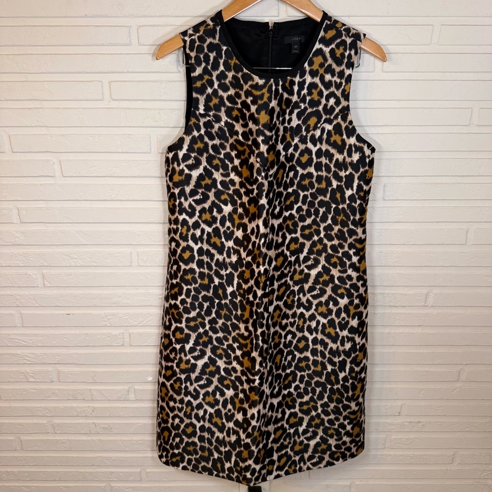 J. Crew Black and Brown Leopard Print Sleeveless Shift Dress, Women’s Size 10 T